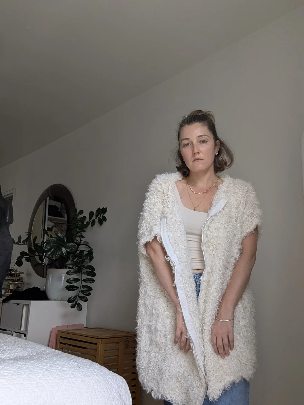 Michael Kors White Curly Mohair Oversized Jacket, Sweater Or Mini Dress